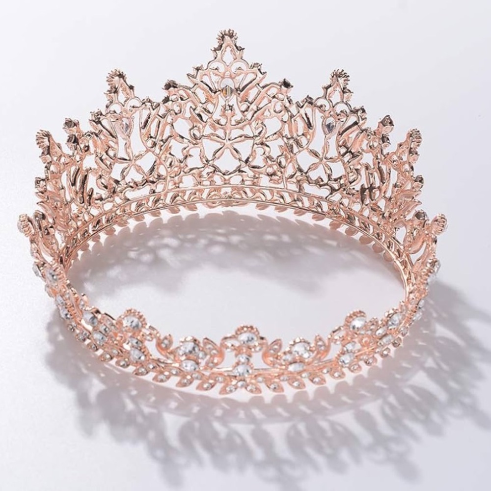 Rose Gold and Crystal Bridal Crown with Pin Loops - Picture 3 of 7